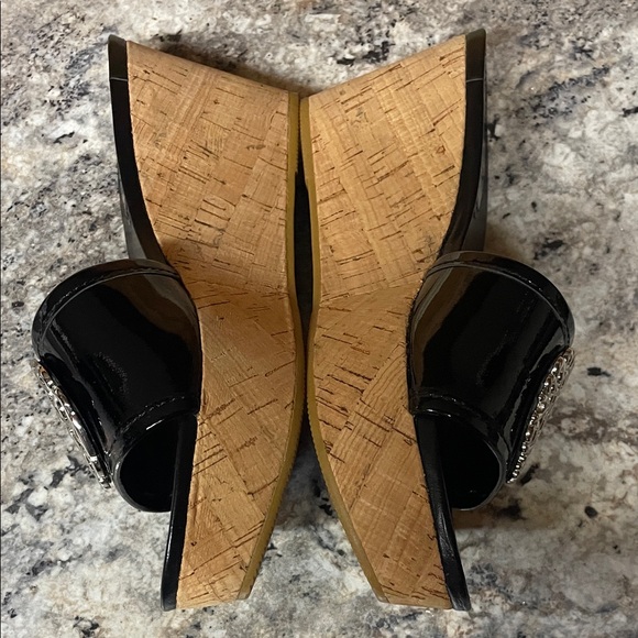 Coach Judith Black Patent Leather Cork Wedge Sandals - Picture 5 of 12